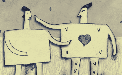 Zwei Figuren unterhalten sich.