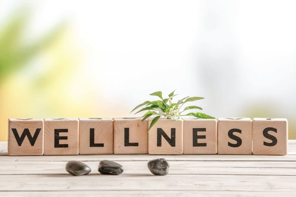 Buchstaben bilden das Wort WELLNESS