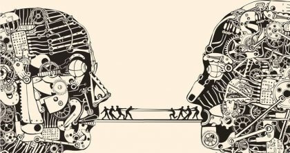 Eine abstrakte Darstellung zweier Menschen im Gespräch