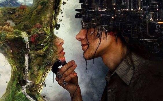 Völlig verschiedene Partner kurz davor, sich zu küssen