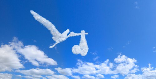 Wolken in Storchform mit Baby