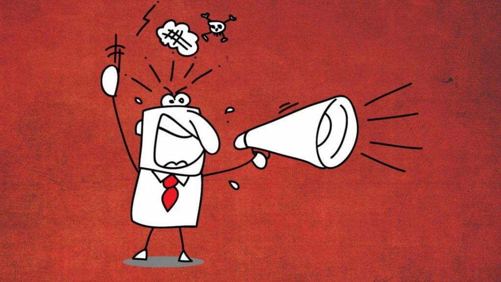 Gezeichnetes Männchen schreit durch ein Megaphon
