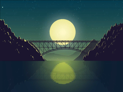 Zug fährt bei Mondschein über eine Brücke