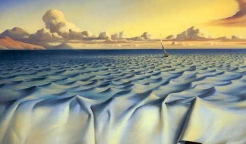 Schiff segelt auf einem Tischtuch