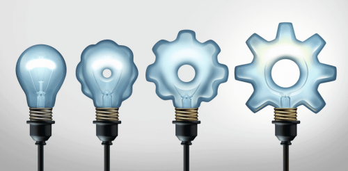 Glühbirne wird zu einem Zahnrad