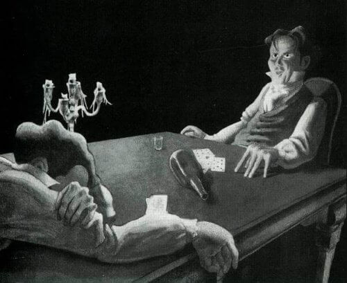Illustration zweier Männer, die sich gegenübersitzen