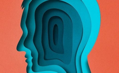 Kopf in blauen Schichten, symbolisch für die Arten von Angst nach Sigmund Freud