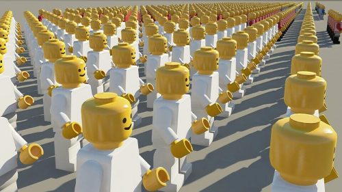 Legofiguren in Reihe und Glied