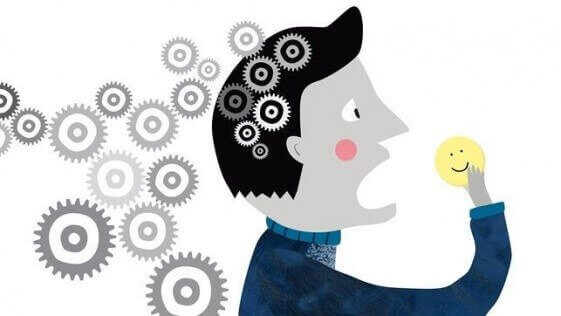 Mann, der ein lachendes Gesicht isst