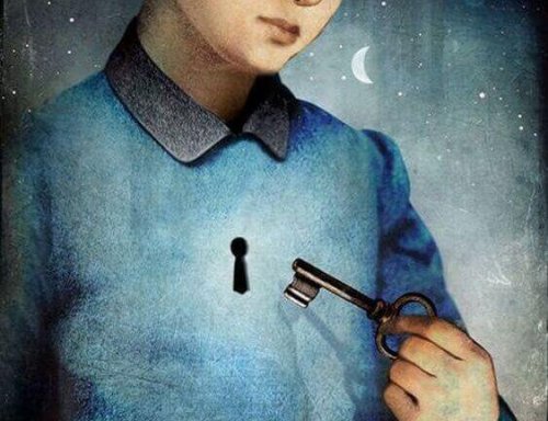 Mann mit Schloss im Herz