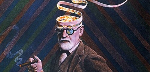 Sigmund Freud entblättert seinen Kopf