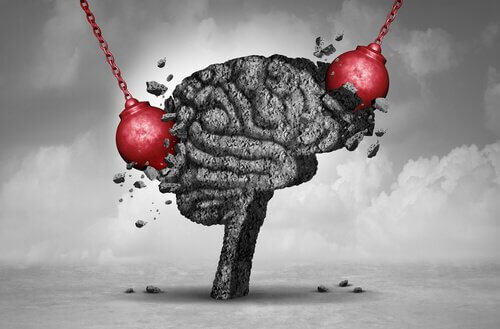 Traumatische Erinnerungen schaden dem Gehirn - Kugeln schlagen in ein Gehirn ein