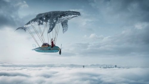 Ein Wal schwebt im Himmel