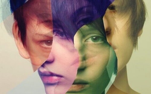 Fragmente eines Gesichts in verschiedenen Farben