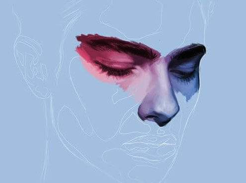 Blaues Gemälde eines männlichen Gesichtes
