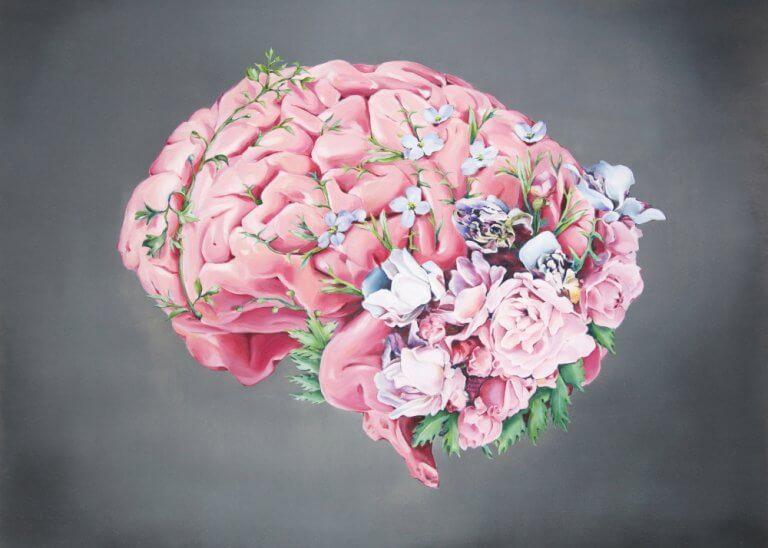 Gehirn umgeben von Blumen