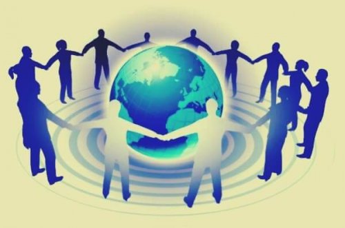 Personen umschließen die Erde