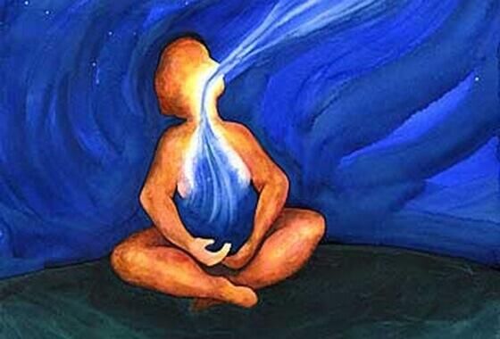 Mensch atmet tief ein und aus