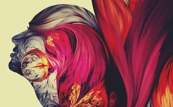 Ein Umriss einer Frau, der farbenfroh gefüllt ist