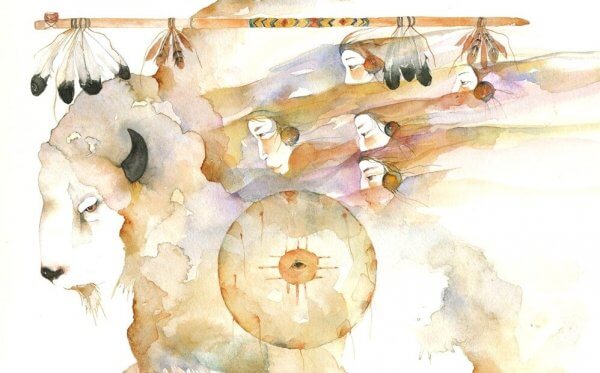 Eine Zeichnung der Weißer-Büffel-Frau