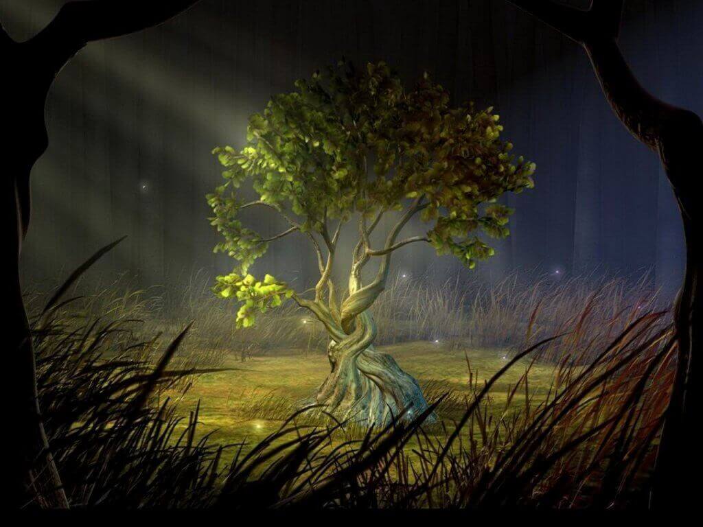 Baum mit eingedrehten Wurzeln