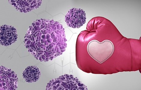 Krebszellen und Boxhandschuh