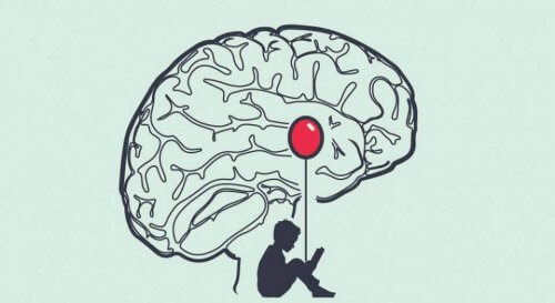 Die Amygdala, symbolisch durch einen roten Luftballon dargestellt