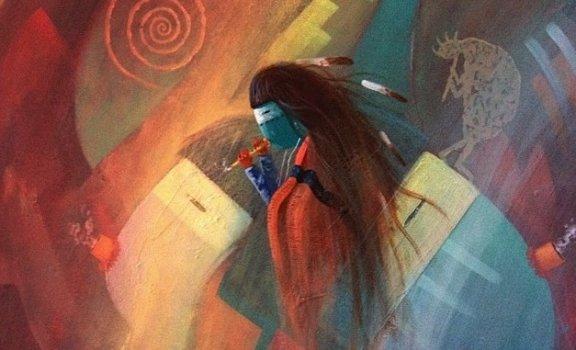Amerikanischer Ureinwohner gemalt in bunten Farben