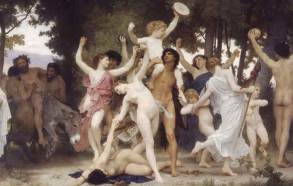 Nacktes Tanzen und viel Vergnügen auf einem historischen Gemälde