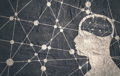 Profil eines Mannes vor einem Hintergrund, das ein Netzwerk darstellt