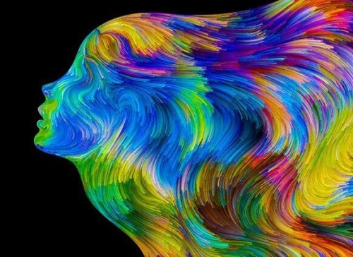 Weibliche Silhouette mit farbigen Fäden