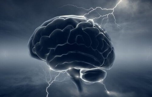 Gehirn mit Blitzen