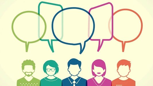 Illustrierte Menschengruppe, die miteinander spricht