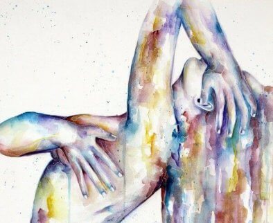 Nackte Frau in Aquarellfarben