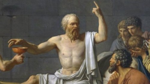 Sokrates hält einen Vortrag.