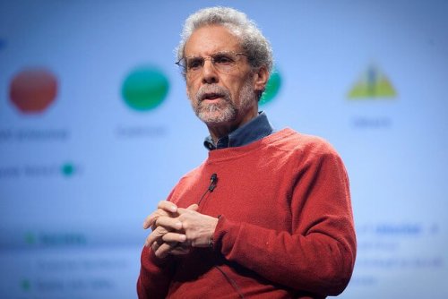 Daniel Goleman hält einen Vortrag.