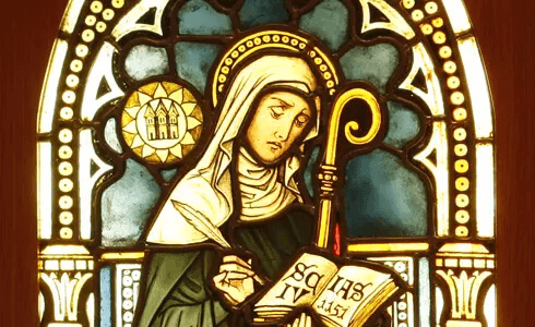 Darstellung auf Glas von Hildegard von Bingen 