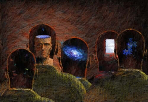 Harald Schultz-Hencke. Ein Gemälde, das mehrere Männerköpfe zeigt. 
