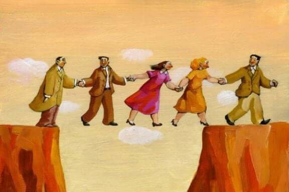 Menschen helfen sich über einen Abgrund - ist dies eine egoistische Entscheidung?