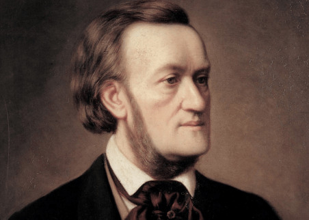 Ein Gemälde, das Richard Wagner von der Brust aus rechts neben der Kamera zeigt.