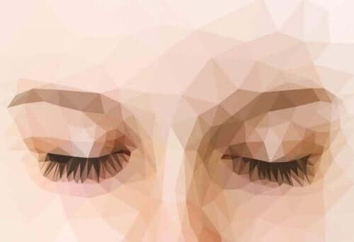 Ein pixeliges Bild der geschlossenen Augen einer Frau.