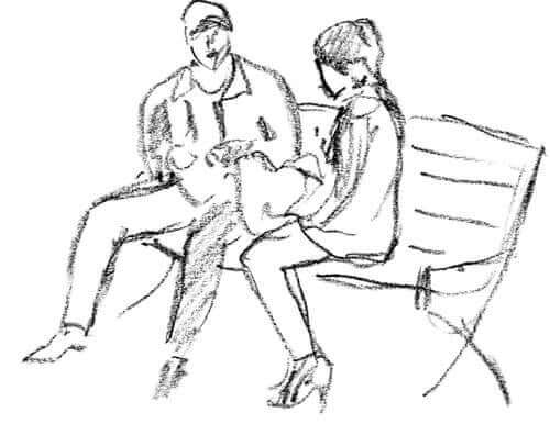 Beziehungstest - Zeichnung eines Paares auf einer Bank