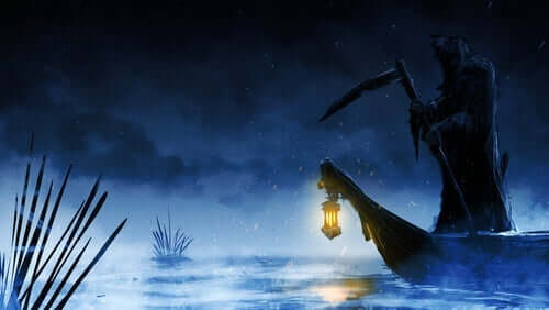 Mythos von Charon - der Tod auf einem Boot