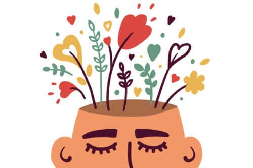 abstraktes Denken - Mann, dem Blumen aus dem Kopf wachsen