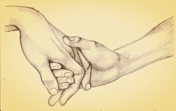 freundlich sein - Zeichnung liebevoller Hände
