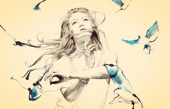 Protagonist - Frau umgeben von Schmetterlingen