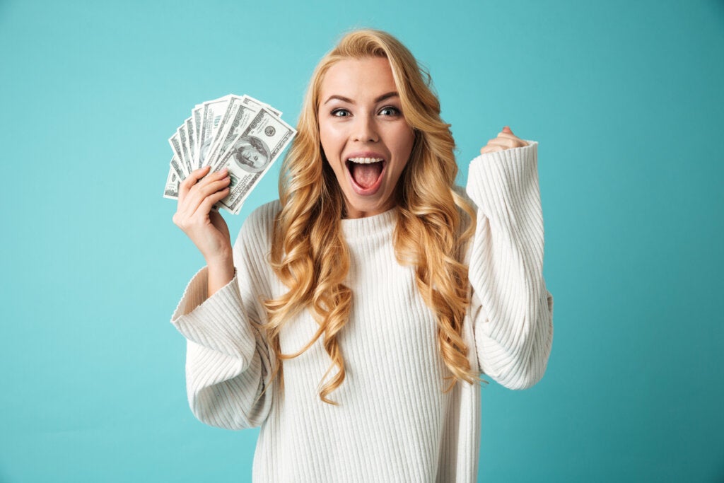 Frau glücklich für das Geld - Work-Life-Balance